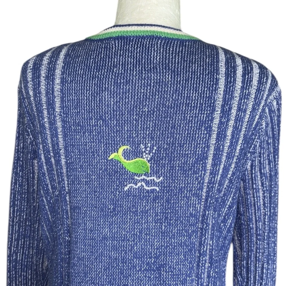 Storybook Knits Vintage Whale Of A Day Embroidered Blue Green Beaded Cardigan  S